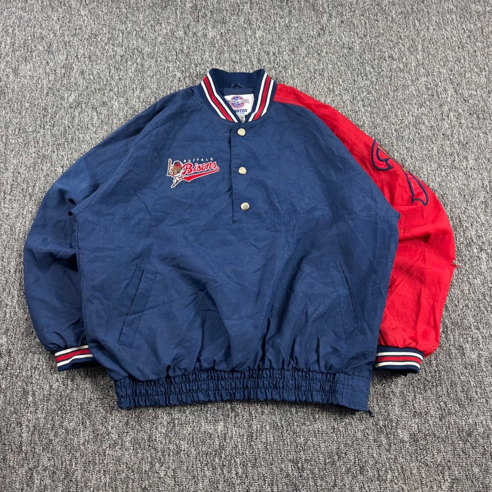 Vintage 90s Starter Buffalo Bisons MiLB Pullover Jacket Navy Blue Large